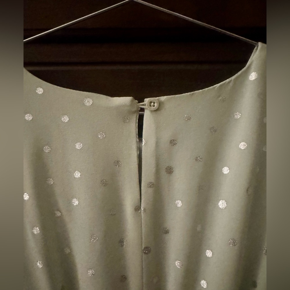 Habitual Girls Light Green w Silver Polka Dot Puff Sleeve Dress - Size 12 - NWOT - Picture 6 of 7